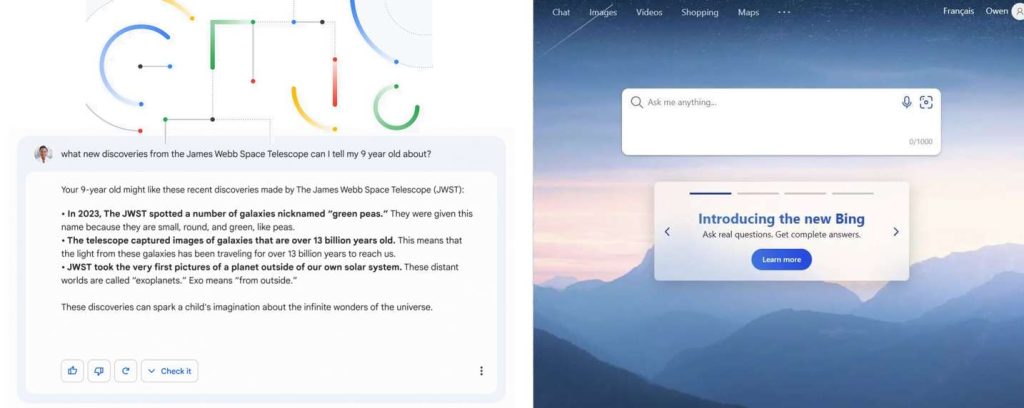 Microsoft OpenAI ChatGPT + Bing versus Google Bard + Search