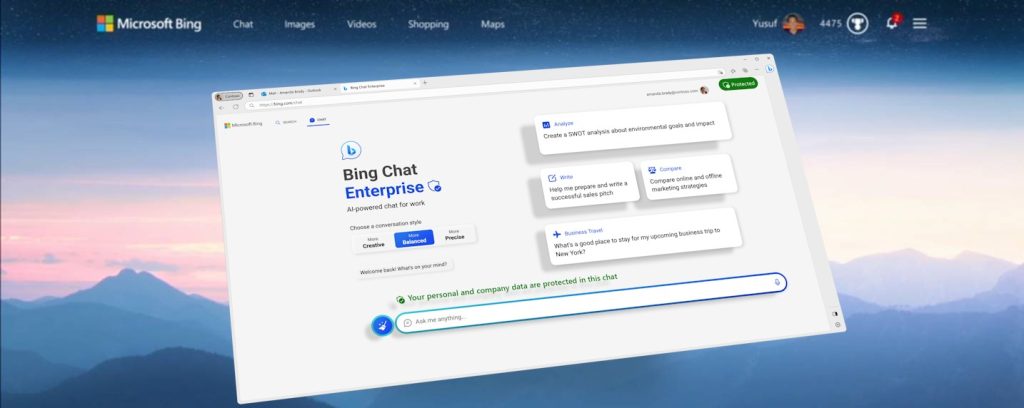 Bing Chat se décline en version "Entreprise" pour utiliser l'IA avec les données de l'entreprise en toute sécurité et confidentialité