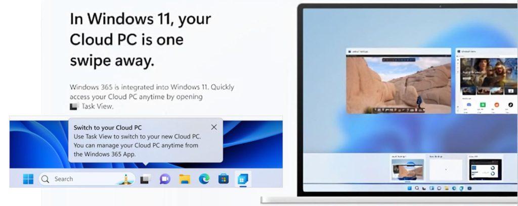 Avec Windows 365 Switch , votre PC dans le cloud apparaît comme un bureau virtuel Windows 11